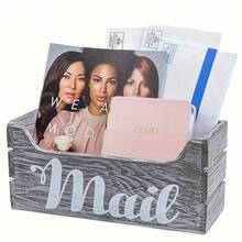 Wooden Wall Mounted/Desktop Organizer Box, Rustic Style Mail/Miscellaneous Storage Box - Multicolor - View 5