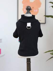 PETCIRCLE 1件宠物服装，室内外皆宜，欧美韩风，适合贵宾犬、泰迪犬、小型犬和幼犬，休闲舒适，LOVE项链T恤 - 黑色 - 查看 9