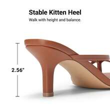 Women Comfortable Kitten Low Heel Thong Heeled Sandals Fashion Square Open Toe Comfort Shoes For Party Casual Slides - 棕色 - 查看 6
