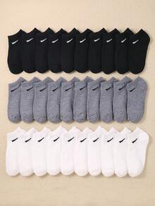 30 paia di calzini corti tinta unita per bambini, disponibili in nero/grigio/bianco, adatti per neonati, bambini, ragazzi e ragazze. Design a taglio basso perfetto per scuola, sport e corsa, morbidi e confortevoli. Design a gancio a righe sul polsino, ottimo regalo per uso quotidiano, vacanze, compleanni, Ognissanti e Natale - Multicolore - Visualizzare 3