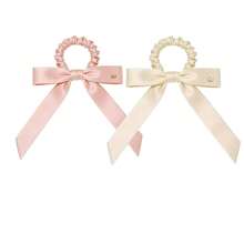 2pcs Women's Fashion Satin Bow Ribbon Hair Scrunchies, Soft Elastic Hair Ties, Sweet Style Daily Hair Accessories For Ladies & Girls Ponytail - Multicolor - View 3
