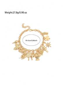 1pc Gothic Style Butterfly Heart Letter Bear Pendant Bracelet, Hip-Hop Street Style Bracelet For Women - Gold - View 6