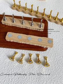 3D Long Rectangular Right-Angle Wavy Wood-Like Acrylic Resin Base With Aurora White Alloy Gold White K Nail Holder Practice Stand Set, Korean-Style Floral Laser DIY For Home, Outings, Women, Mom, Sister, Wife, Girlfriend, Wedding, Nail Salon, Beauty Parlor, Valentine's Day - Multicolor - View 3