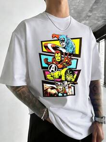 100% Cotton MARVEL Avengers Team Graphic T-Shirt For Men, Summer Streetwear Tee, Ideal Gift - trắng - Xem 3