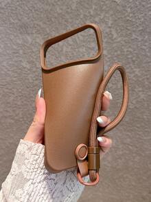 Minimalist Elegant Brown Leather Texture Phone Case With Wrist Strap, Compatible With IPhone 17 Pro Max/17 Pro/17/16 Pro Max/16 Pro/16/16 Plus/15/15 Pro Max/15 Pro/15 Plus/13/14 Pro Max/13 Pro/13 Pro Max/14 Pro/14 Pro Max/14 Plus, Soft Case, Creative Design For Men And Women - Brown + Bracelet - View 4