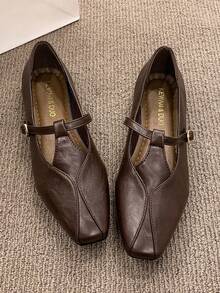 2026 Spring/Autumn New Square Toe Mary Jane Shoes, French Style Comfortable Soft Bottom Casual Shoes For Women - Brown - View 2