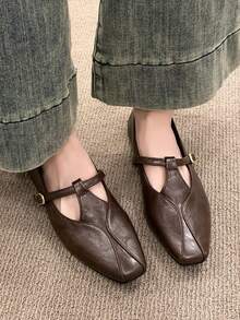 2026 Spring/Autumn New Square Toe Mary Jane Shoes, French Style Comfortable Soft Bottom Casual Shoes For Women - Brown - View 5