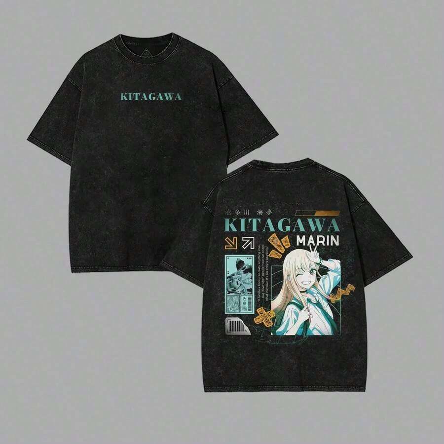 New Washed T-Shirts For Men And Women 2026, T-Shirts, Marin My Dress Up Darling Girl Kawaii, Waifu, Anime T-Shirt, All Sizes, Anime Graphic T-Shirt, Vintage Cotton Unisex Graphic T-Shirts, 90s Top Style. - 黑色 - 查看 1