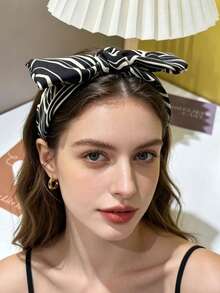 1pc Women's Fashion New Elegant Zebra Striped Bow Headband, Versatile Hair Accessory Hairband - Multicolor - View 1