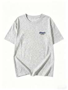 Women's Fashion Loose Casual Round Neck Letter Slogan Print Short Sleeve T-Shirt, Versatile For Summer - Light Gray - View 7