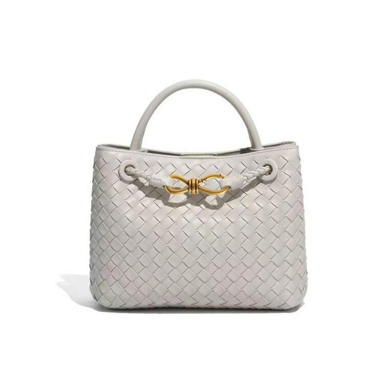 Bolso de Mujer BV Bottega Bang Bang Hecho a Mano de Cuero Genuino de Andiamo Clutch Campana 2026, Nuevo Modelo, de Gamuza con Hebilla de Metal Esmerilado, Bolso de Mano de Gran Capacidad, Moderno y Elegante - Blanco roto tejido en cuero - Añade 3