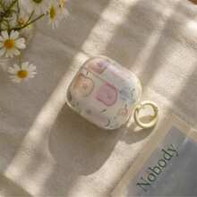 Korean Style Minimalist Transparent Apple + Ring Earphone Case Compatible With AirPods 4th Gen, Cute Earphone Cover For AirPods 2nd Gen, 3rd Gen, New Protective Case Pendant For AirPods Pro 3, Korean Style Earphone Case Pro 2, Women's Earphone Protective Cover - Champagne - View 2
