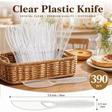 390 Count Plastic Knives Heavy Duty 5 Premium Disposable Plastic Knives Bulk, BPA- Heat Resistant, Solid And Sturdy Knives Parties, Events And Everyday Use - Multicolor - View 3