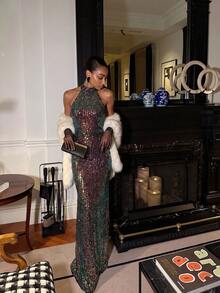 Elegant Sequin Backless Romantic Sexy Women's Dresses Fall Wedding Party Black - Black - View 1