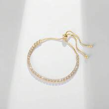 1pc Zirconia Inlaid Single Row High Quality Bracelet, Women's Fashion Simple Personalized Adjustable Pull-Cord Versatile Bracelet - Gold - View 3