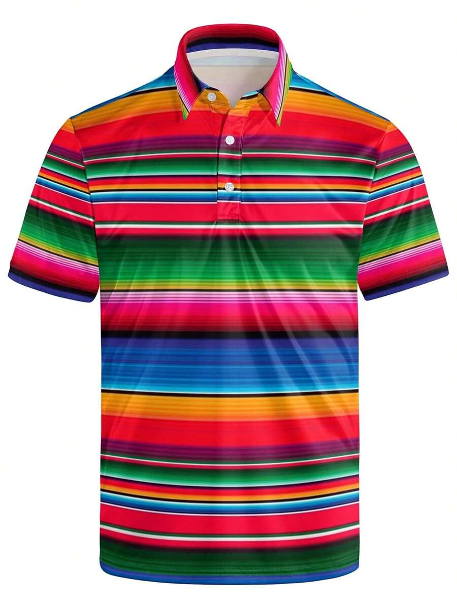 Golf Shirts For Men Printed Quick Dry Short Sleeve Performance Polo Shirts Moisture Wicking Collared Tennis T-Shirt Men's Clothes Fashionable And Casual Full-Width Color Printed Shirt, Comfortable To Wear, Cool And Breathable, Suitable For Daily Wear, Travel, And Parties, It Is Your First Choice. - 彩色 - 查看 1