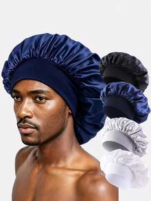 4pcs Men's Soft Wide Brim Sleep Cap & Hair Cover Hat, Suitable For Daily Wear - Multicolor - View 6