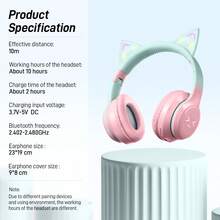 TOKQI New RGB Glowing Cat Ear Wireless Headphones, Gradient Color Foldable Wireless Bluetooth Headset With Surround Sound, Cute & Fashionable Over-Ear Headphones With Micro SD Card Slot, Suitable For Gaming, Music, Live Streaming - Multicolor - View 13