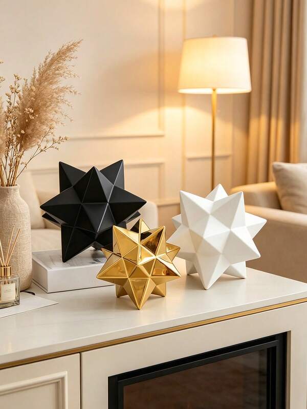 Bộ tượng điêu khắc nhựa resin hình sao hình học - Trang trí sao đa điểm hiện đại, lý tưởng cho kệ, lò sưởi & bàn cà phê. Thêm nét quyến rũ tối giản tinh tế cho phòng khách, văn phòng hoặc không gian nhà hiện đại, trang trí phòng, trang trí nhà