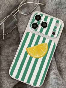 1 pieza Funda protectora con textura de limón a rayas para iPhone 15 Pro Max - Verde - Ver 5