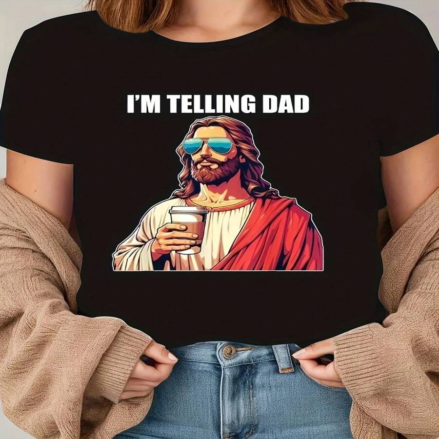 Jesus Religious Print T-Shirt With Creative Design For Me - Black - View 1