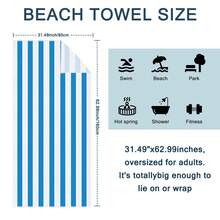 1 pieza Toalla de playa de microfibra súper absorbente con estampado de rayas azules y blancas a una cara, adecuada para viajes, natación, buceo, surf, yoga, camping - Azul y blanco - Ver 11