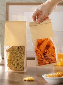 50pcs Window Baking Bags, 5.1x3.9x11 Inch Tin Tie Sealable Reusable Bags, Suitable For Packaging Bagels, Bread, Pastries, Coffee Beans, Fries, Baked Goods, For Bakery And Home Use - Kraft Paper Color - View 3