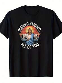 T-shirt satirique religieux "Jésus drôle vous déçoit" - Motif coucher de  - Coupe ample unisexe à col rond pour un style décontracté - Idée cadeau de Noël - Lavable en machine, imprimé humoristique, tissu respirant, haut à manches courtes, indispensable pour les amateurs d'humour. - Noir - Voir 1
