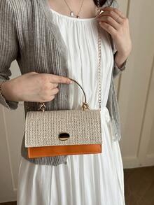 Mini Fashionable Woven Handbag (Random Stitching Color), Woven Bag - Orange - View 11