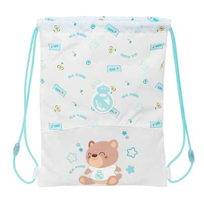 | Junior Backpack Real Madrid Preschool Unisex, Nursery Backpack With Drawstrings And Anti-Strangulation Reliable Closure, Inner Pocket With Zipper, White Color, One Size, School