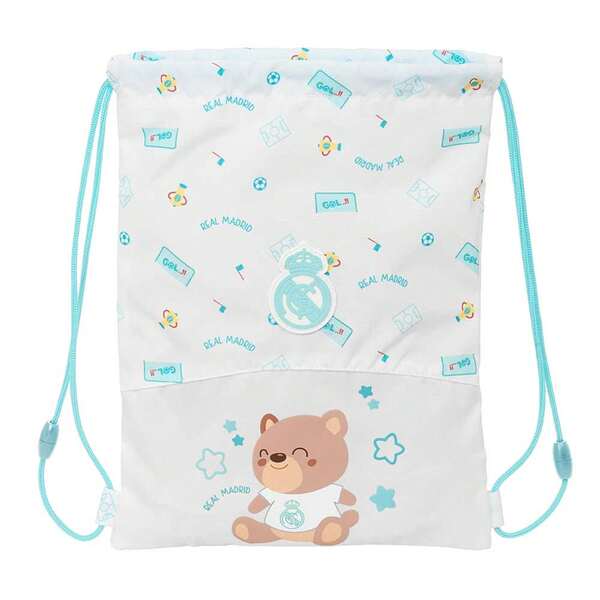  | Junior Backpack Real Madrid Preschool Unisex, Nursery Backpack With Drawstrings And Anti-Strangulation Reliable Closure, Inner Pocket With Zipper, White Color, One Size, School