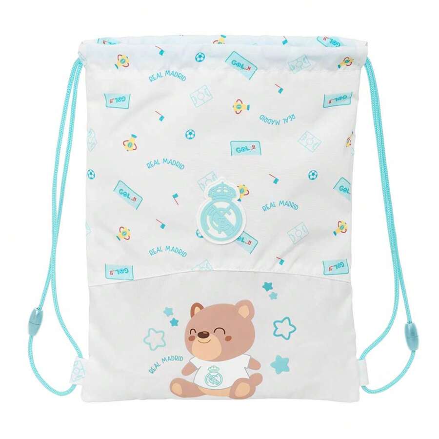 | Junior Backpack Real Madrid Preschool Unisex, Nursery Backpack With Drawstrings And Anti-Strangulation Reliable Closure, Inner Pocket With Zipper, White Color, One Size, School - Multicolor - View 1