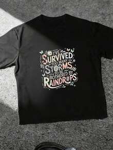 1 Women's T-Shirt With Floral Print And Lettering. - Black 1 - View 2