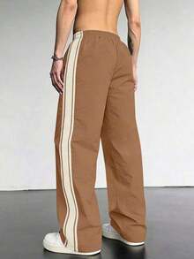 1 pieza Pantalones casuales, deportivos, para exteriores, de uso diario, versátiles, cómodos y transpirables con empalme de color contrastante, adecuados para primavera, verano, otoño e invierno - Café integral - Ver 4