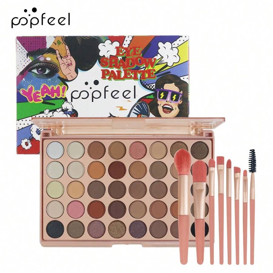POPFEEL 40色眼影盤附8件化妝刷組,霧面與閃亮眼影粉化妝套裝,鮮豔多彩眼妝組適用於女性女孩,適合日常派對節日Y2K造型,完美生日禮物 - 裸色 - 查看 1