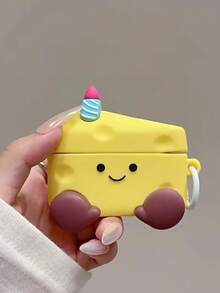 1pc Cute 3D Cheese Cake Silicone Headphone Case, Compatible With AirPod1/2/3/4/Pro, Shockproof Protective Cover With Keychain - Yellow - View 6