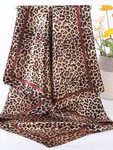 1 Stück 70/90cm Damen Leopardenmuster quadratischer Schal, Sonnenschutz, vielseitiger Kopftuch, Seidenschal, Sommer - 02-Kaffee - Übersicht 3