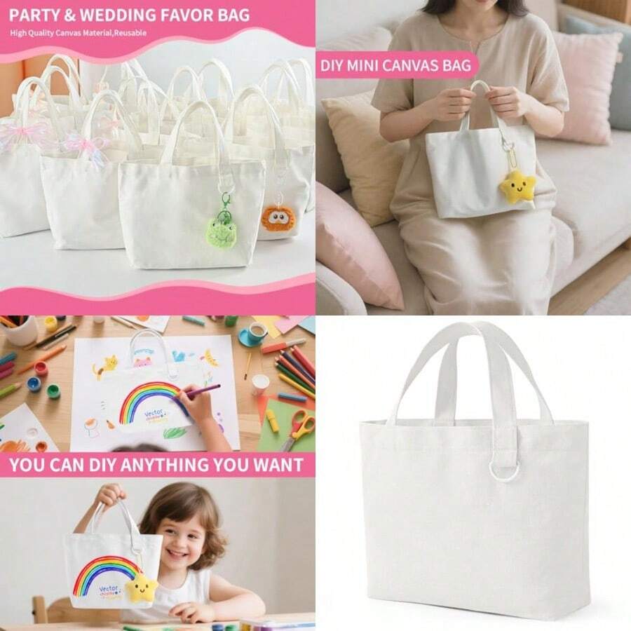 2 Paquete de 24 bolsas pequeñas de lona mini bolsas a granel para mujeres bricolaje en reutilizable bonita bolsa de sublimación - Blanco - Ver 1