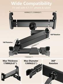 Giá đỡ điện thoại/máy tính bảng gắn trên tựa đầu ghế sau ô tô, xoay 360°, tương thích với tất cả máy tính bảng và điện thoại di động từ 4"-11". - A - Xem 4