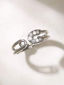 Nooxian 1pc Brooch Shaped Zirconia Open Ring - Silver - View 3