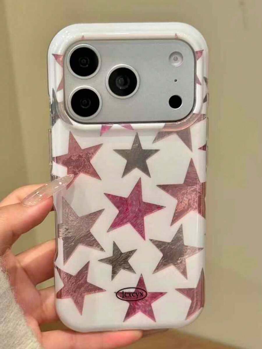 Fashionable Colorful Star Foil Pattern Phone Case Suitable For IPhone 17 Pro Max, 17 Pro, 16 Pro Max, 16 Pro, 16, 15 Pro Max, 15 Pro, 15, 14 Pro Max, 14 Pro, 14, 13, 12 Pro Max, 13, 12 Pro, 11 Cute Solid Color Anti-Drop Protective Cover