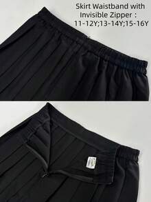 Girls' School Style A-Line Skirt, Comfortable Elastic Waist, Pleated Design, High-Waisted, Versatile For School, Party And More Occasions, Spring/Summer - Black - View 11