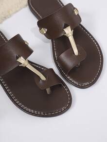 PU Leather Beach Slides, Toe-Less Summer Fashion Comfortable Slippers - Coffee Brown - View 9