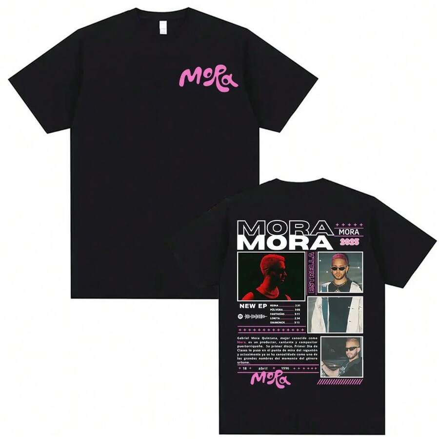 Rapper Mora Lo Mismo Dela Otra Vez Tour Merch T-Shirts Herrenmode Hip Hop Vintage Kurzarm Unisex T-Shirt Tops personalisiertes Geschenk für Freund - Schwarz - Übersicht 1