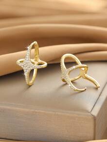 1 Pair Minimalist Design Fashionable Elegant Four-Pointed Star Hoop Earrings, Versatile Commuter Earrings For Women & Girls, Daily Wear - Multicolor - View 3