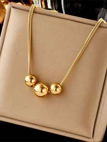 RAYQUEEN 1pc Gold 304 Stainless Steel Metal Ball Necklace, Vintage Multi-Layer Bead Hip-Hop Personalized Choker Chain, Elegant Neck Chain For Women, Suitable For Daily Wear - necklace - View 8