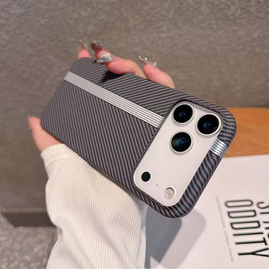 Luxury Carbon Fiber Texture Shockproof Protective Case Compatible With IPhone 16 14 Pro 13 12 15 Pro Max Hard Back Cover Phone Case Protective Shell - Black Stripes - View 1