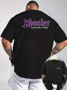 2026 Summer New Casual Versatile Soft And Comfortable Round Neck T-Shirt, Suitable For All Seasons [Sporty T-Shirt] Men'S Hoosier Racing Tire Graphic T-Shirt - White Casual Summer Tee With Purple & Black Print, Breathable Knit Fabric, Perfect For Outdoor Activities, Outdoor Tshirt |     Bold Graphic Tee |     Comfortable Fit Relaxed Plus Size T-Shirt Is Suitable For Daily Commuting, Versatile For Home And Office Settings, Men's T-Shirt - 黑色 - 查看 7
