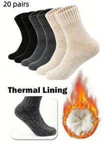 1/3/5/10/20 Pairs Women's Winter Ribbed Fleece Mid-Calf Socks, Thick Soft Fluffy Warm, Home Sleep Floor Socks, Daily Commute, Christmas Back To School Gift - Multicolor - View 14