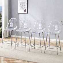 Transparent bar stool set, 4 pack, acrylic seat shell with metal frame in silver/ gold/ black, modern design chairs for kitchen, bar or dining room chairs only, without table - Silber + Kunststoff1 - Übersicht 1